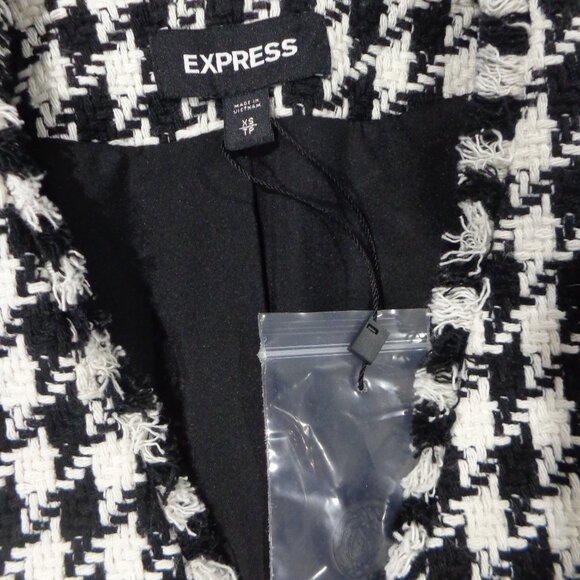 Express Women's Tweed Black and white Plaid Collarless Blazer Jacket Size XS - Picture 3 of 6